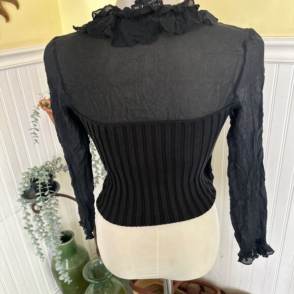 Tracy M. Black Silk Blend Ruffle Front Long Sleeve Top M - Picture 2 of 7